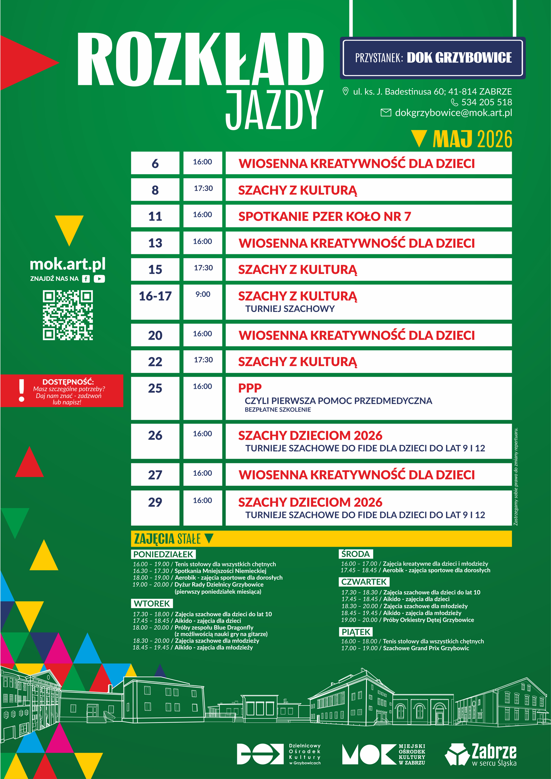 Rozkład Jazdy - DOK Grzybowice - maj 2026 plakat z wydarzeniami w DOK Grzybowice w maju
